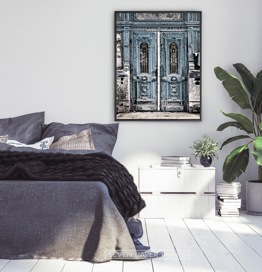 Modern Street Wall Art With Old Blue Vintage Door Print