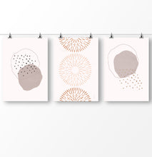 Load image into Gallery viewer, Mid Century Line Art Set of 3, Brown Pink Abstract Wall Art Set