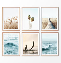 Load image into Gallery viewer, Rye field, Ocean Waves, Palm Trees and Children Playing in the Water. Printed and Shipped Wall Art