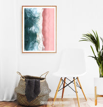 Load image into Gallery viewer, Turquoise Waves Pink Beach Aerial Ocean Photography