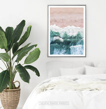 Load image into Gallery viewer, Pink Beach and Green Sea Water Aerial Photography Wall Art