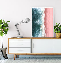 Load image into Gallery viewer, Turquoise Waves Pink Beach Aerial Ocean Photography