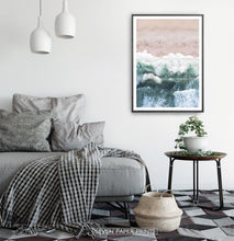 Load image into Gallery viewer, Pink Beach and Green Sea Water Aerial Photography Wall Art