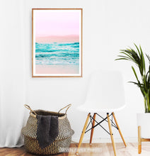 Load image into Gallery viewer, Pink Coastal Wall Art Set of 3 Prints with Ocean Beach Photo