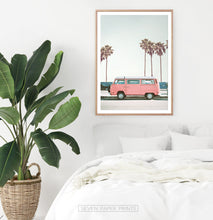 Load image into Gallery viewer, Pink Bus California Palm Beach Wall Art