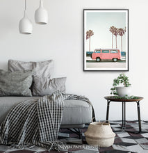 Load image into Gallery viewer, Pink Bus California Palm Beach Wall Art