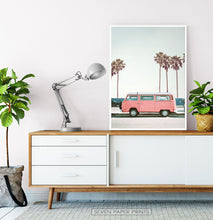Load image into Gallery viewer, Pink Bus California Palm Beach Wall Art
