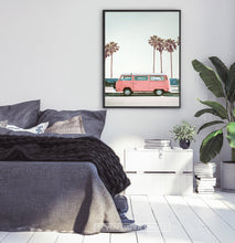 Load image into Gallery viewer, Pink Bus California Palm Beach Wall Art