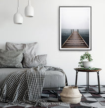Load image into Gallery viewer, Minimalist Wooden Pier Print with Coastal Landscape