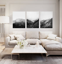 Load image into Gallery viewer, Black and White Mountain Landscape Set of 3 Wall Arts