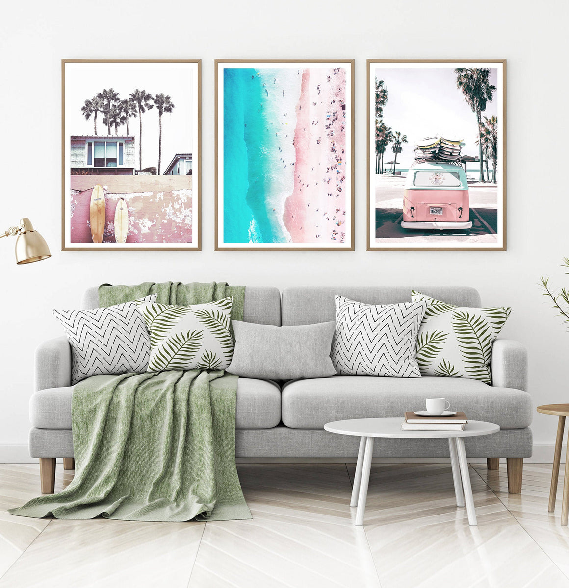 Pink Beach Wall Art Set Of 3 Travel Prints 