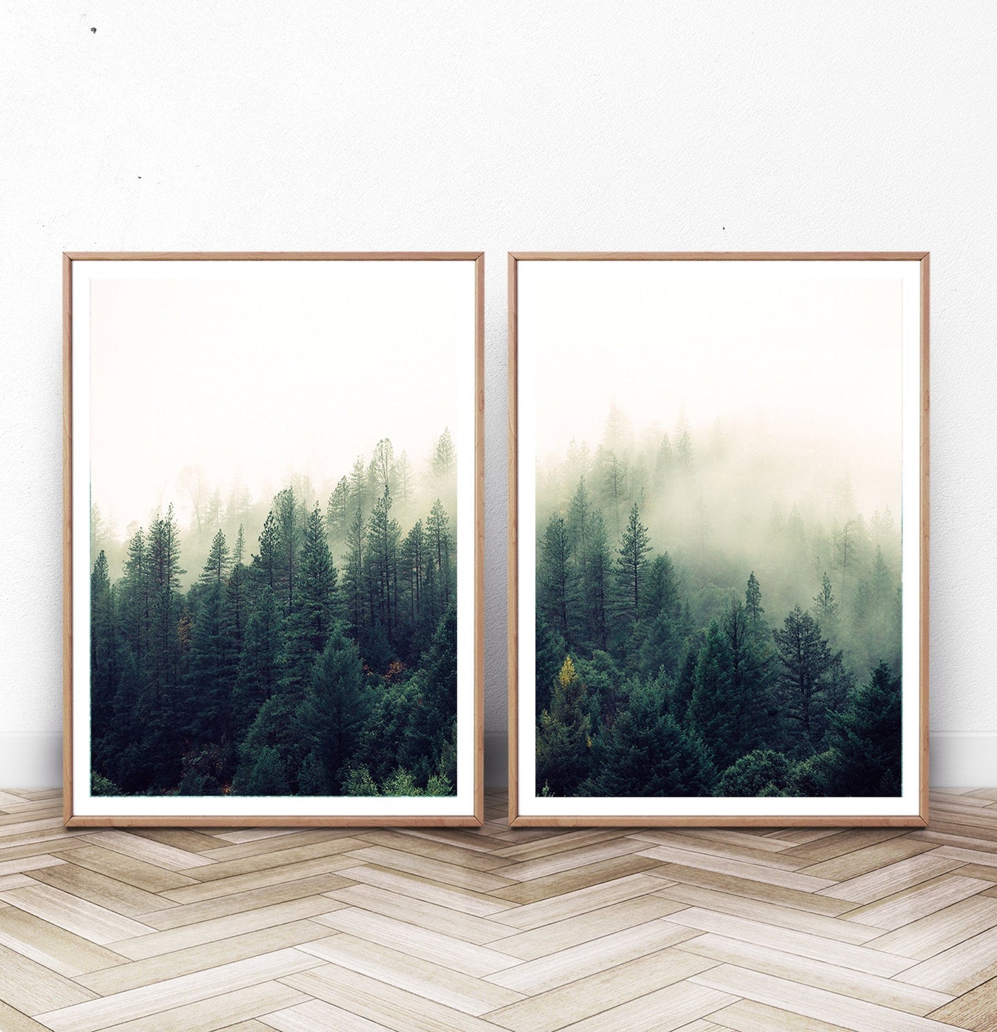 Mountain Forest Greenery Wall Art Set of 2 Prints