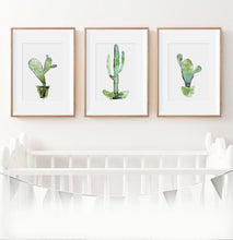 Load image into Gallery viewer, Cactus Watercolor Set of 3 Botanical Wall Art