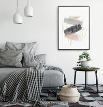 Load image into Gallery viewer, Abstract Brush Print with Gold, Gray, Pink, and Blue Colors