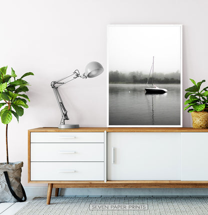 Foggy Forest Lake Sailing Photo Print
