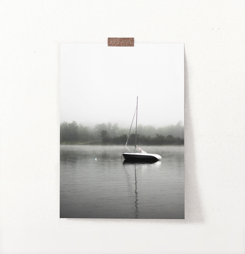 Foggy Forest Lake Sailing Photo Print