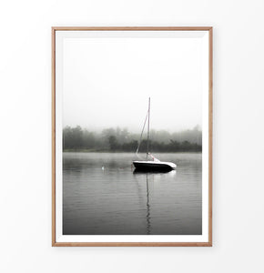Foggy Forest Lake Sailing Photo Print