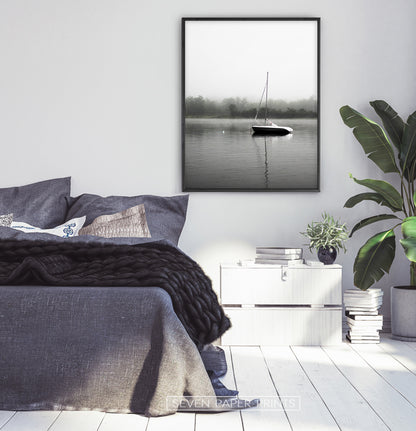 Foggy Forest Lake Sailing Photo Print