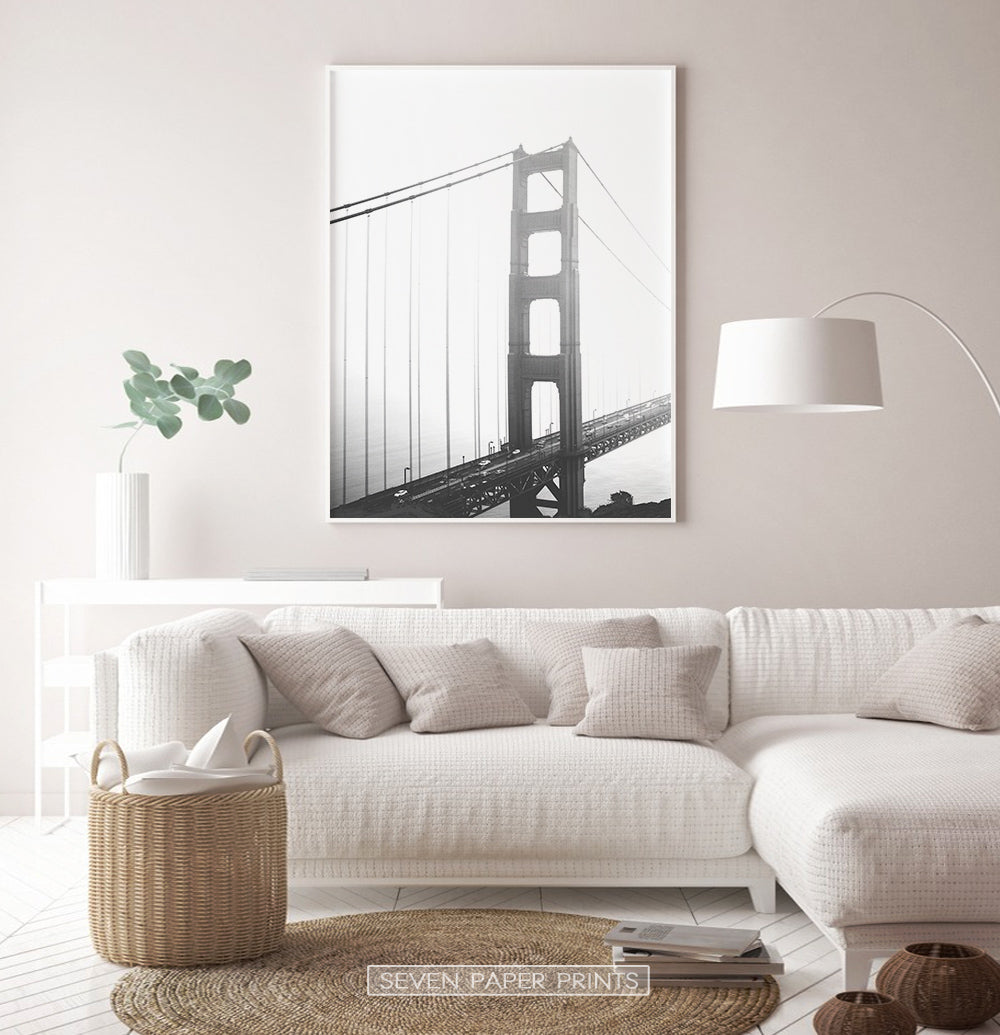 San Francisco Golden Gate Bridge Wall Art in Black and White