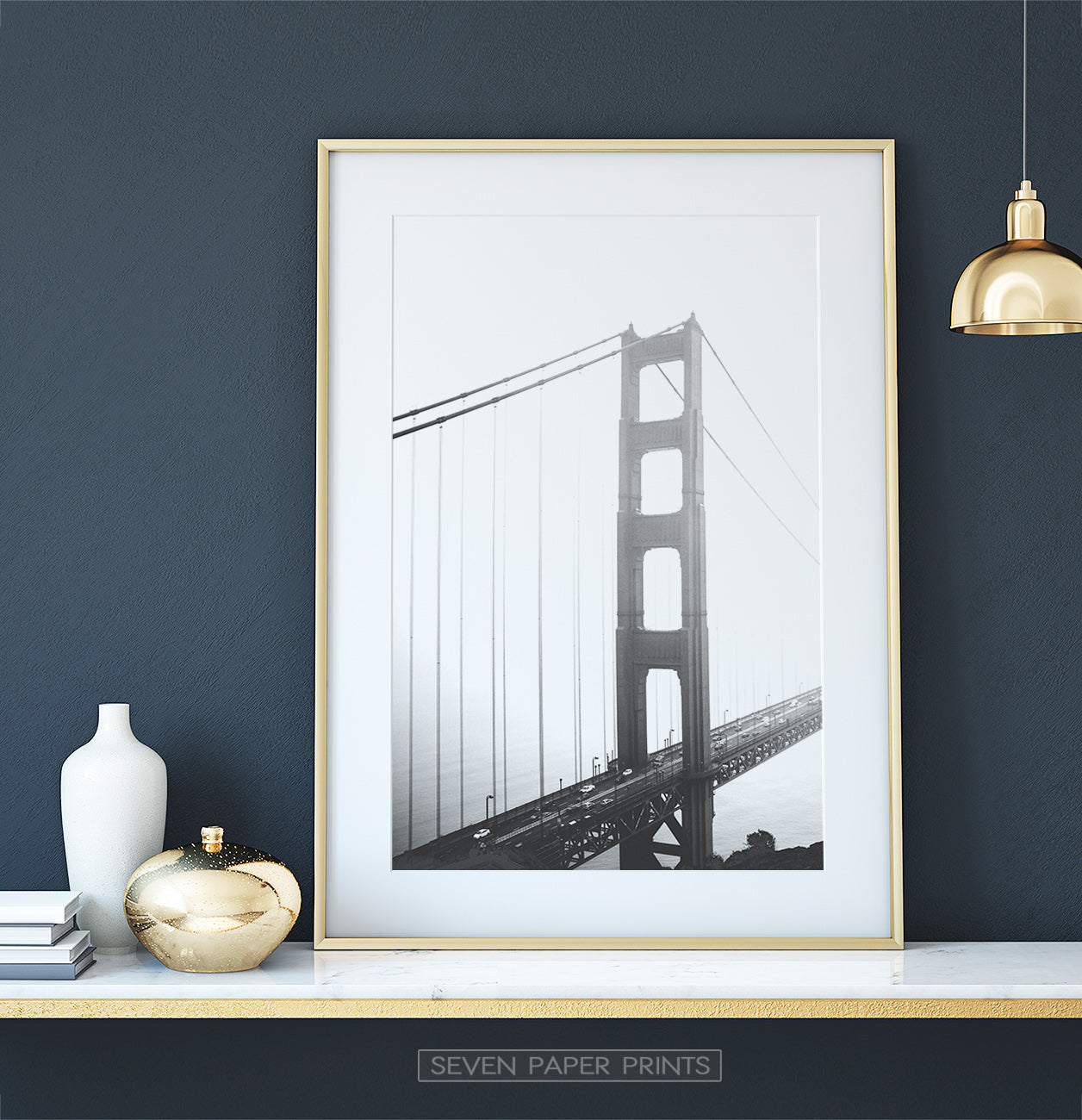 Poster - San Francisco II Bridge size 40x60, finish White frame with  passe-partout