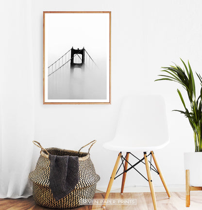 Foggy Golden Gate Bridge Tower Photography Monochrome