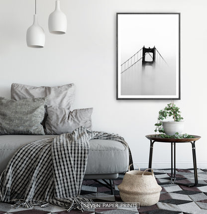 Foggy Golden Gate Bridge Tower Photography Monochrome