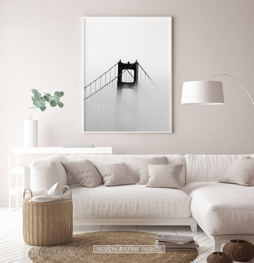 Foggy Golden Gate Bridge Tower Photography Monochrome
