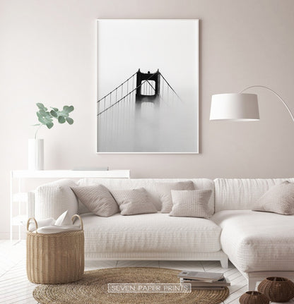 Foggy Golden Gate Bridge Tower Photography Monochrome