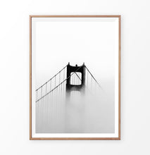 Load image into Gallery viewer, Foggy Golden Gate Bridge Tower Photography Monochrome
