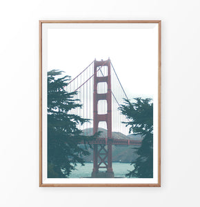 Golden Gate Bridge Green Foggy Photo Art