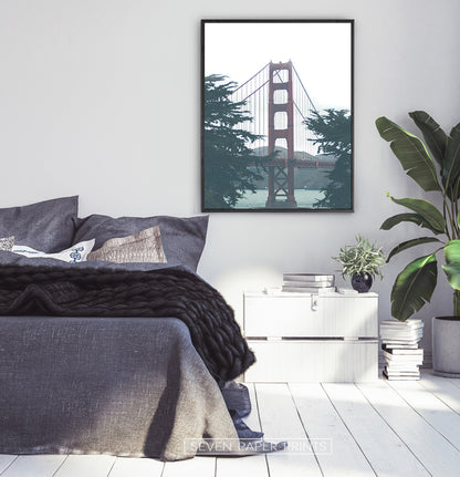 Golden Gate Bridge Green Foggy Photo Art