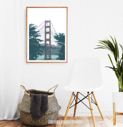 Golden Gate Bridge Green Foggy Photo Art