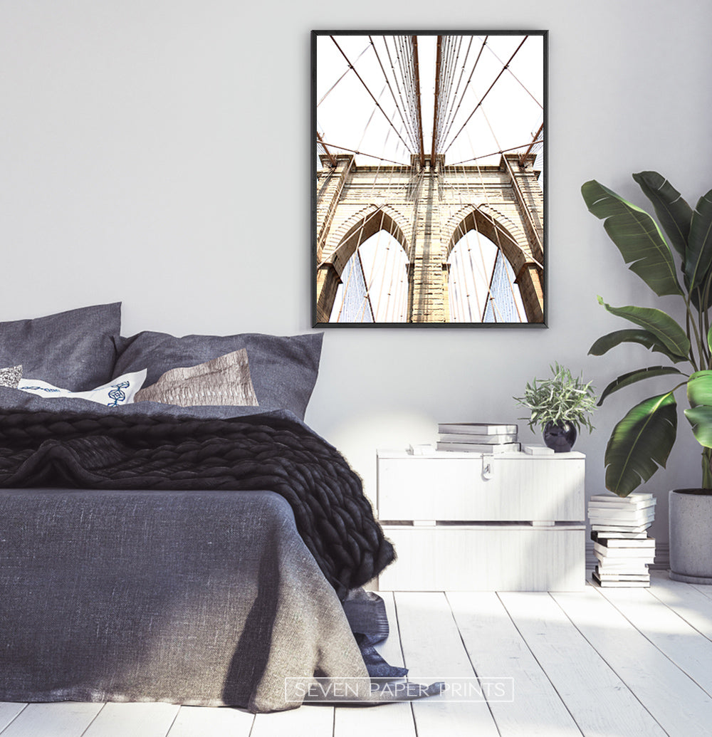 Brooklyn Bridge In Between Cables Net Photography Print