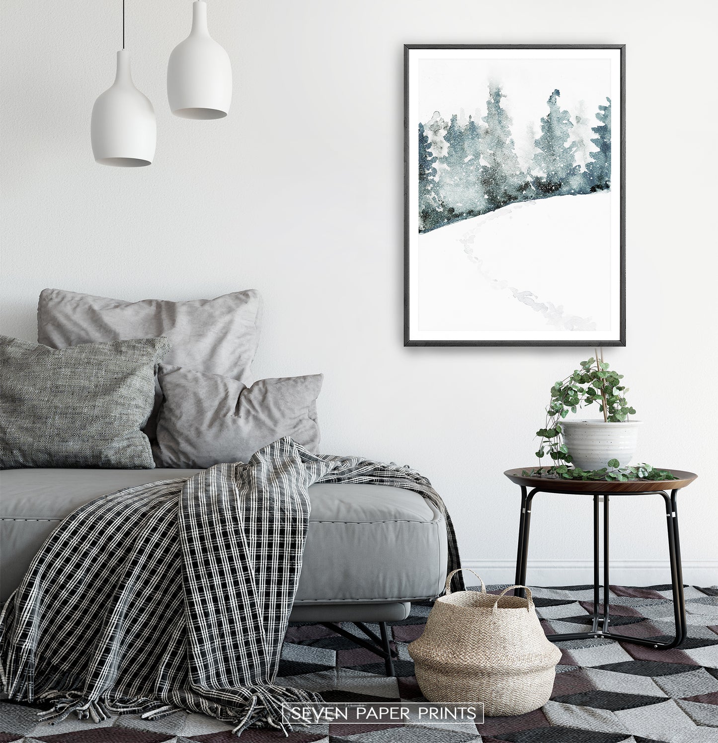 Black-framed in a white&gray bedroom