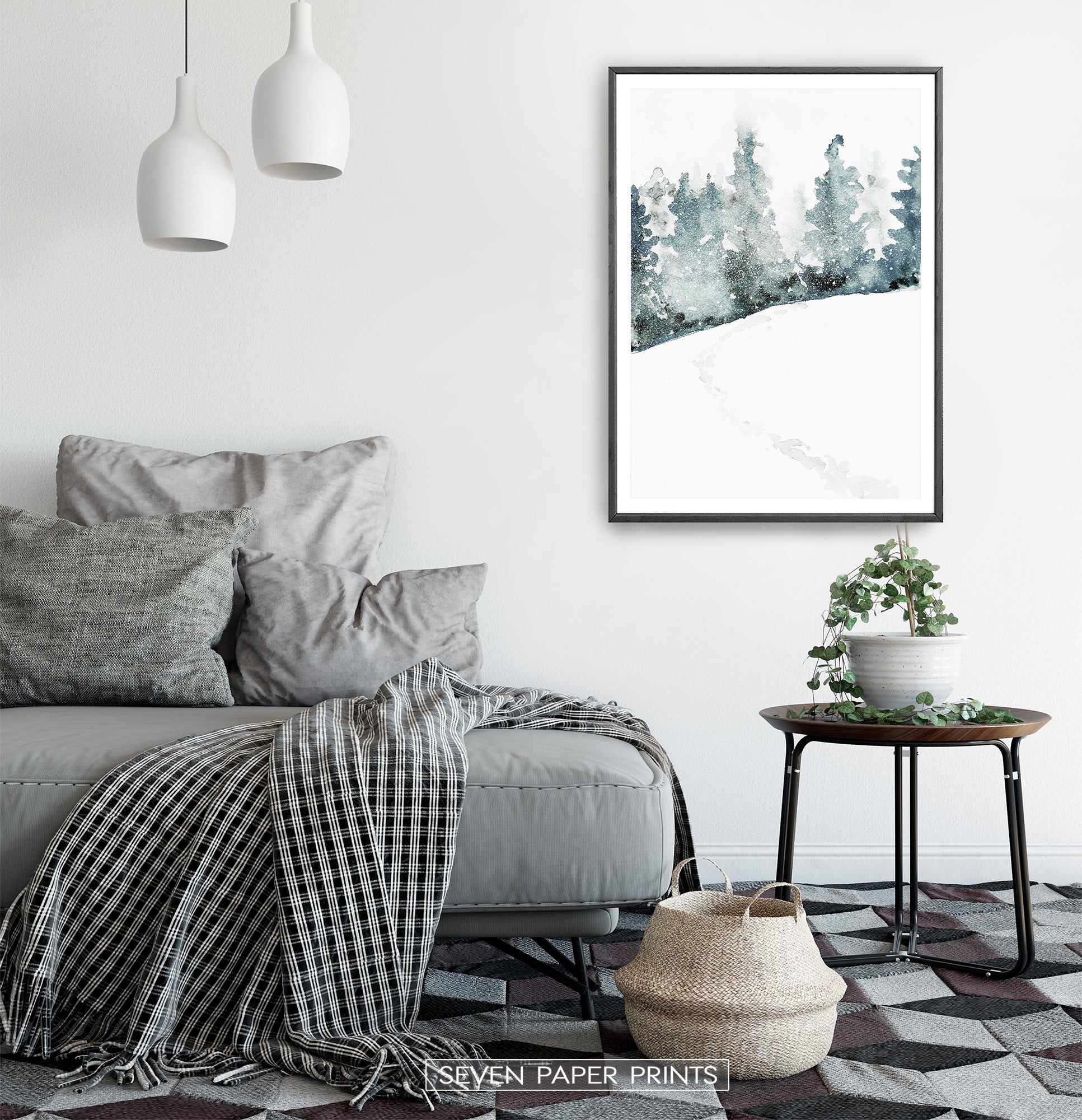 Black-framed in a white&gray bedroom