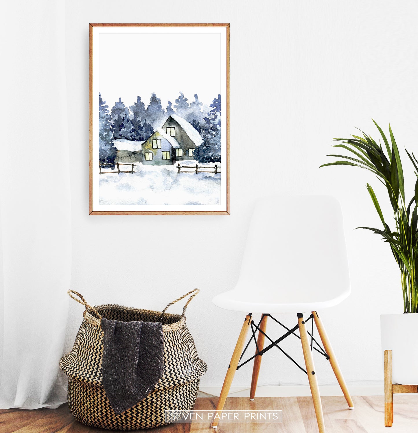 Wooden-framed With Knitted Basket And White Chair