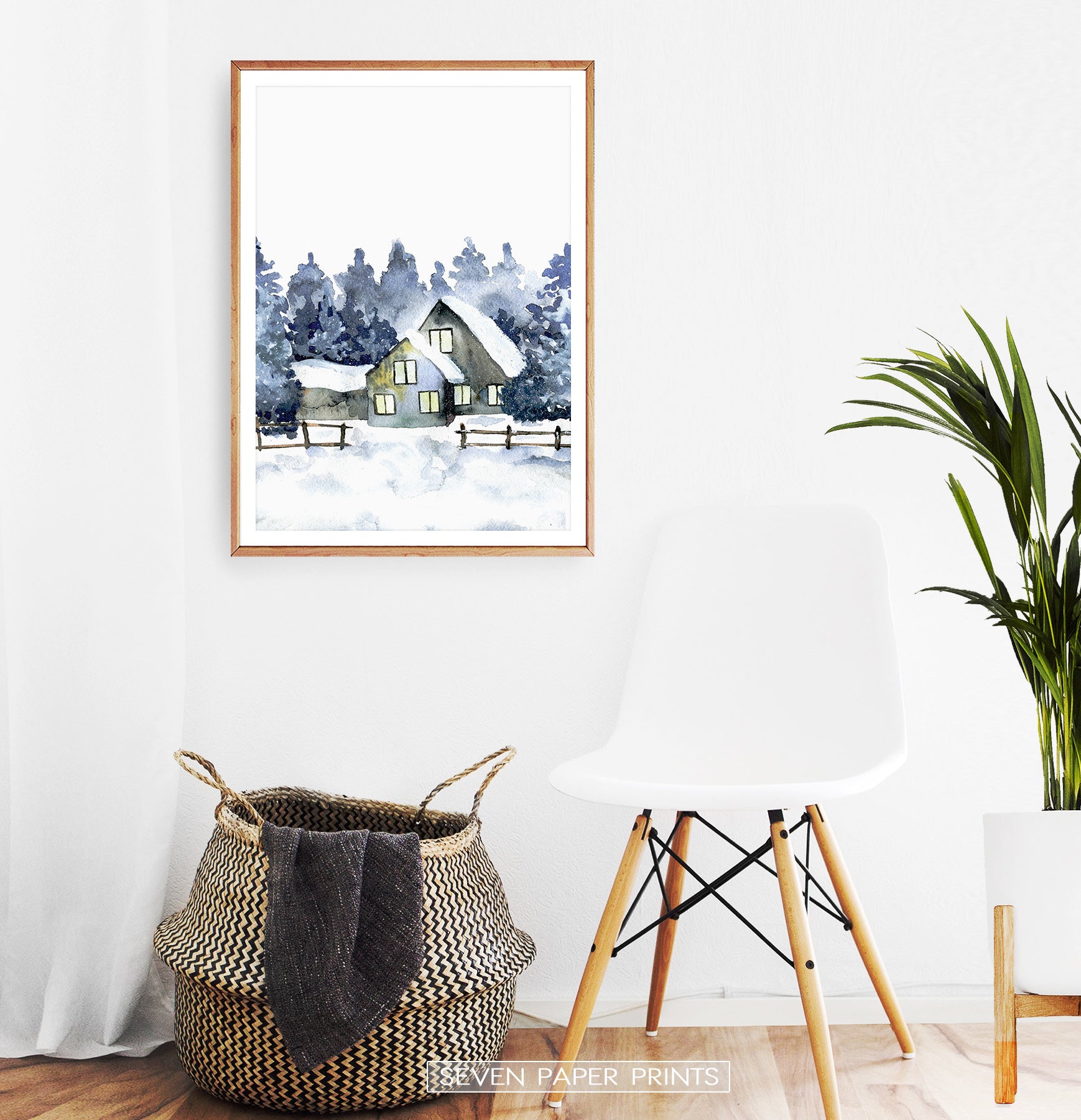 Wooden-framed With Knitted Basket And White Chair
