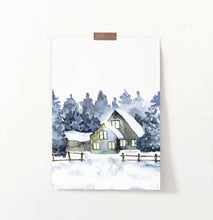 Load image into Gallery viewer, Snowy Village Houses Watercolor Painting Poster
