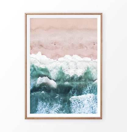 Pink Beach and Green Sea Water Aerial Photography Wall Art