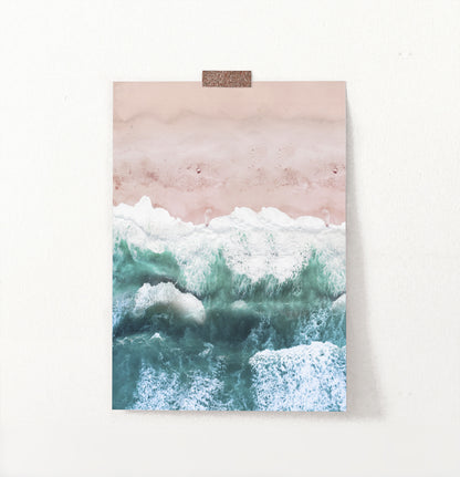 Pink Beach and Green Sea Water Aerial Photography Wall Art