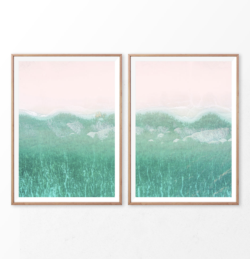 Aerial Beach and Turquoise Ocean Photography Set of 2 Prints