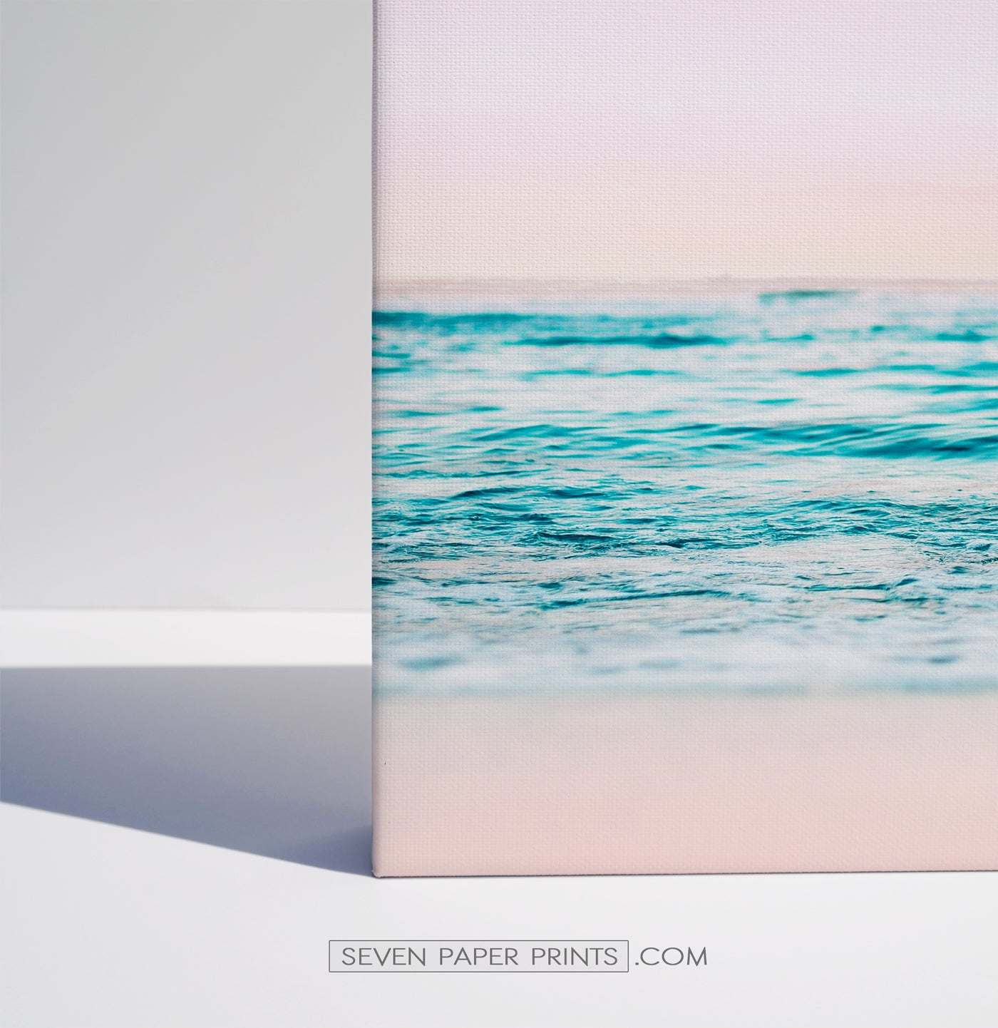 Pink beach and blue waves canvas set of 3 #133