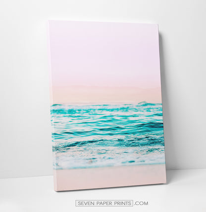 Pink beach and blue waves canvas set of 3 #133