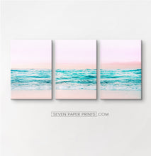 Load image into Gallery viewer, Pink beach and blue waves canvas set of 3 #133

