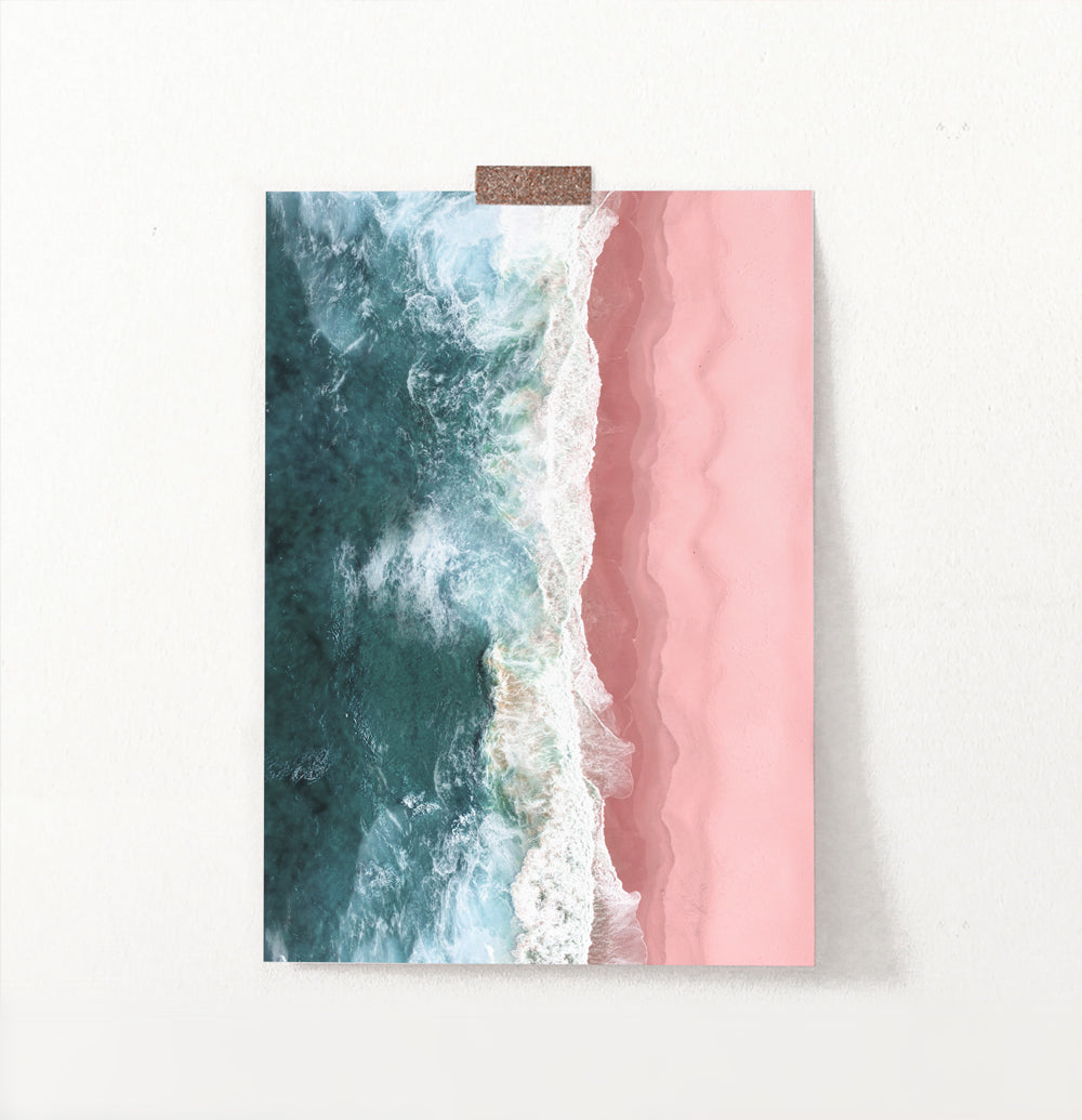Turquoise Waves Pink Beach Aerial Ocean Photography