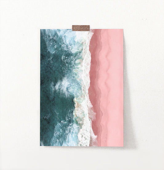 Turquoise Waves Pink Beach Aerial Ocean Photography