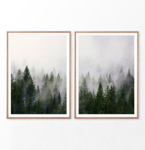 Green Misty Forest 2 Piece Wall Art