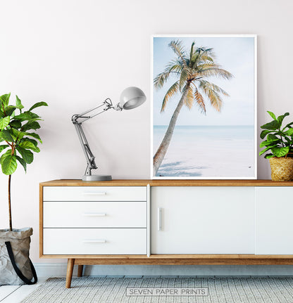 Coastal Palm Tree and Blue Sky. Tropical Print