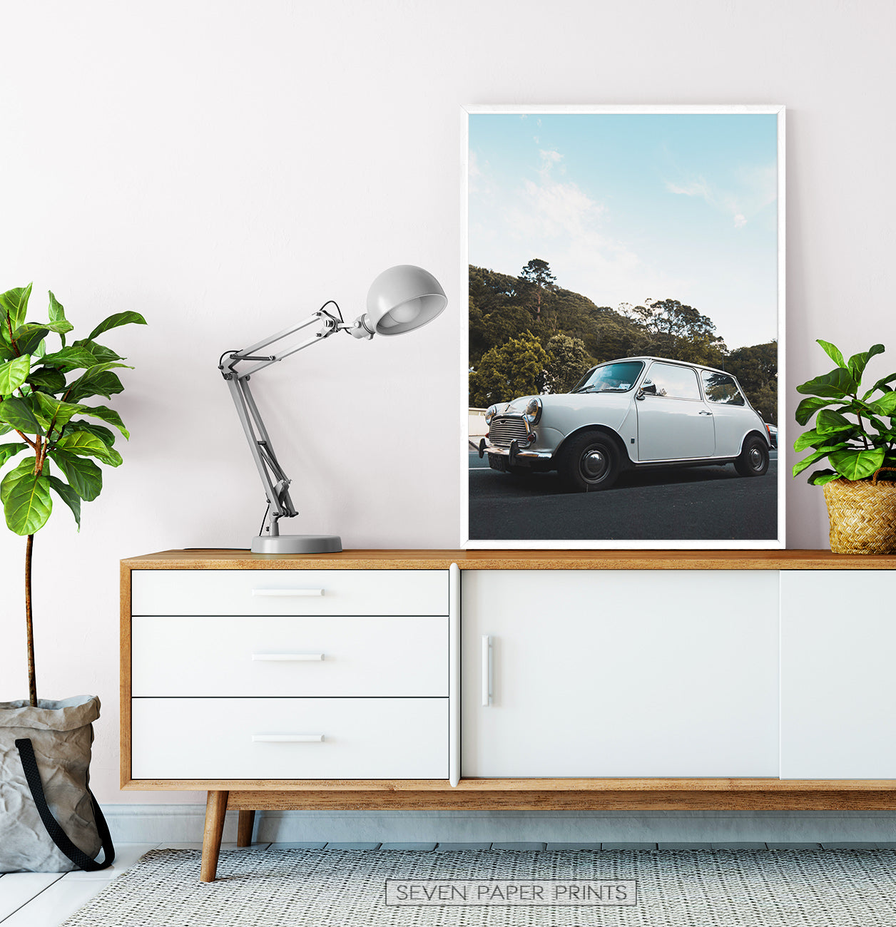 White Vintage Car Travel Wall Art