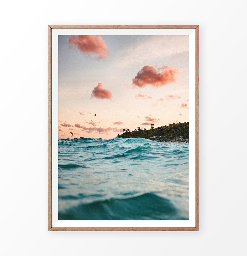 Turquoise Ocean Water on the Sunset